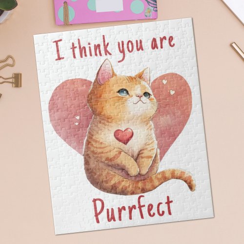 Cute red cat love pun fun Valentine  Jigsaw Puzzle