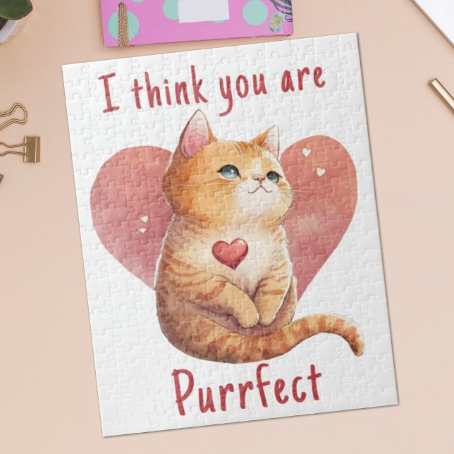 Cute red cat love pun fun Valentine  Jigsaw Puzzle (Creator Uploaded)
