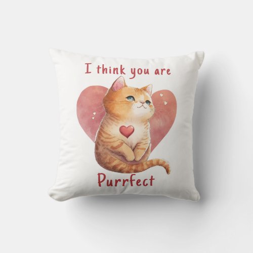 Cute red cat love pun fun Valentine Throw Pillow