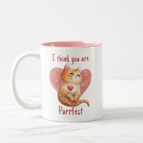 Cute red cat love pun fun Valentine Two_Tone Coffee Mug