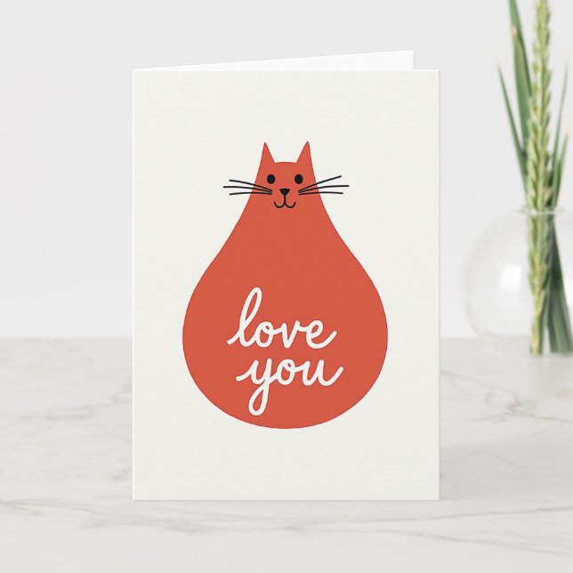 Cute Red Cat Love You Card (Front)