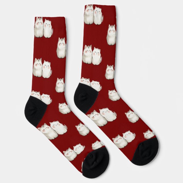 Cute Red Cat Pattern Socks – Cozy & Stylish Feline (Right)