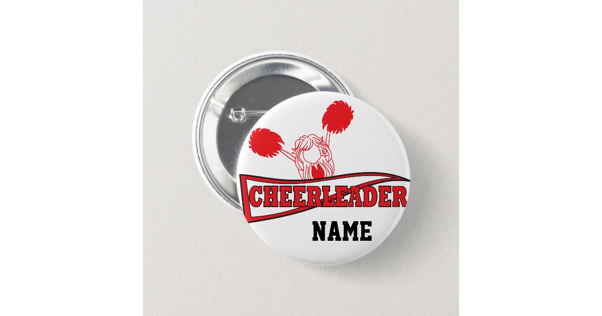 Cute Red Cheerleader Girl | DIY Name Button | Zazzle