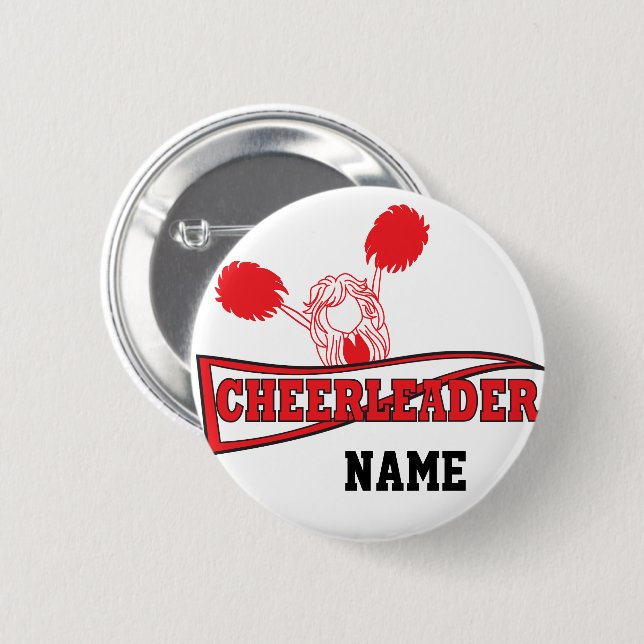 Cute Red Cheerleader Girl | DIY Name Button (Front & Back)