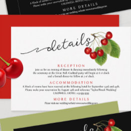 Cute Red Cherries Modern Script Wedding Details Enclosure Card