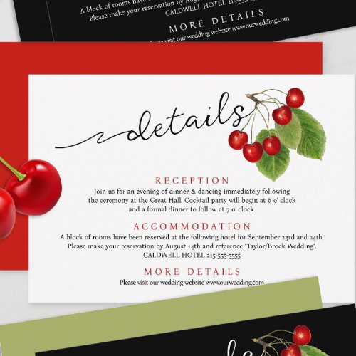 Cute Red Cherries Modern Script  Wedding Details  Enclosure Card