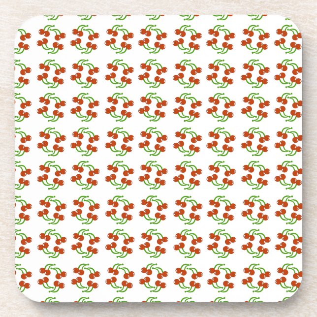 Cute Red Cherries on White Kitschy Pattern Design Drink Coaster (Front)