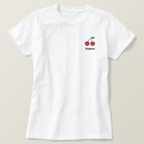 Cute red cherries personalized embroidered shirt