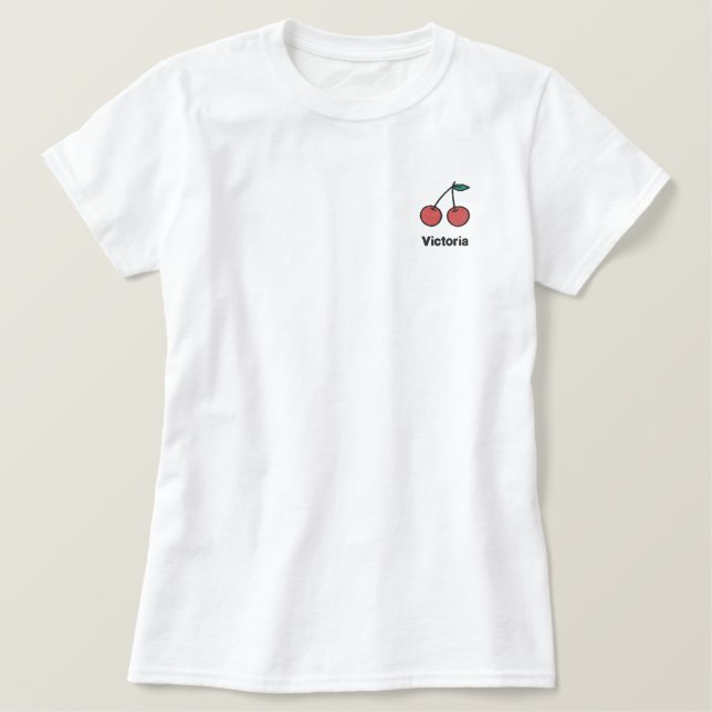 Cute red cherries personalized embroidered shirt (Design Front)