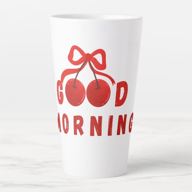 Cute Red Cherry Bow Good Morning Coffee Mug (Front)