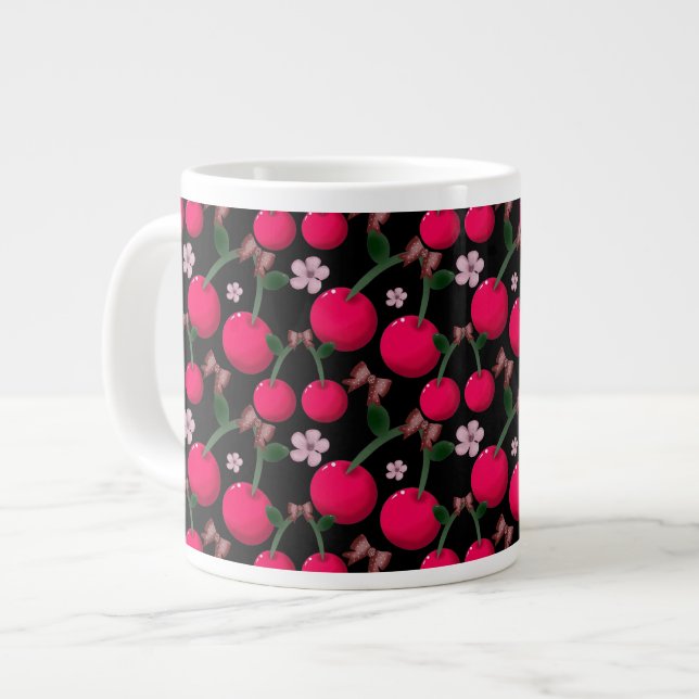 Cute red Cherry floral pattern  Giant Coffee Mug (Front Left)