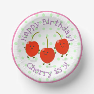 Cute red cherry friends cartoon illustration paper bowls