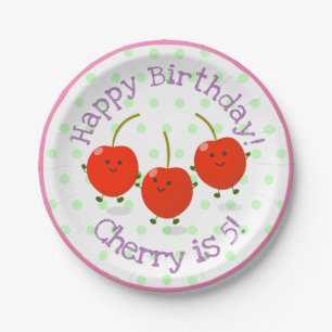 Cute red cherry friends cartoon illustration paper plates