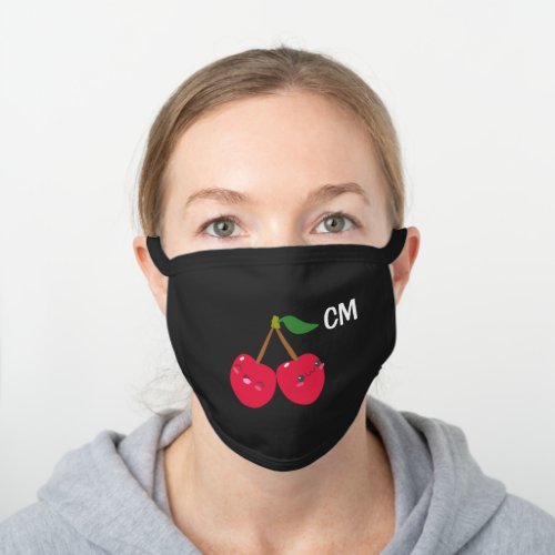 Cute Red Cherry Kawaii Monogram Black Cotton Face Mask