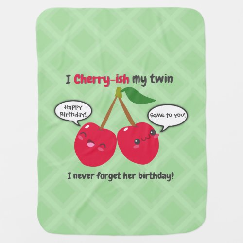 Cute Red Cherry Kawaii Twins Birthday Baby Blanket