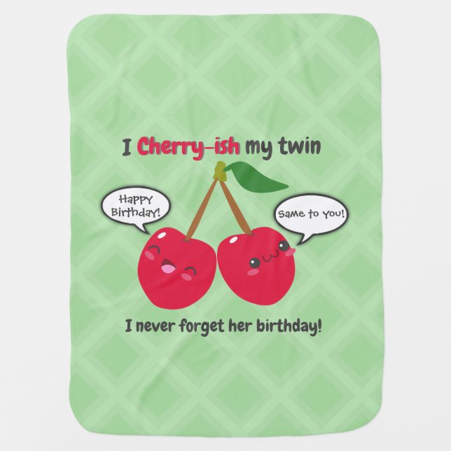 Cute Red Cherry Kawaii Twins Birthday Baby Blanket (Front)