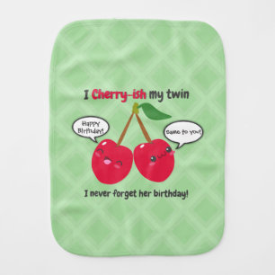 Cute Red Cherry Kawaii Twins Birthday Baby Burp Cloth