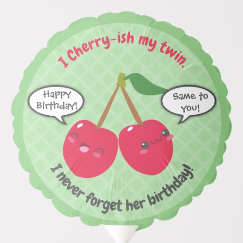 Cute Red Cherry Kawaii Twins Birthday Balloon