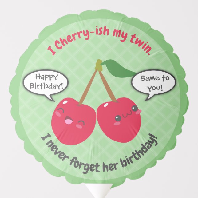 Cute Red Cherry Kawaii Twins Birthday Balloon (Front)