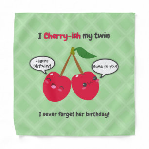 Cute Red Cherry Kawaii Twins Birthday Bandana