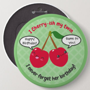 Cute Red Cherry Kawaii Twins Birthday Button