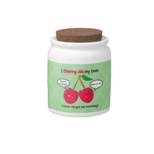 Cute Red Cherry Kawaii Twins Birthday Candy Jar