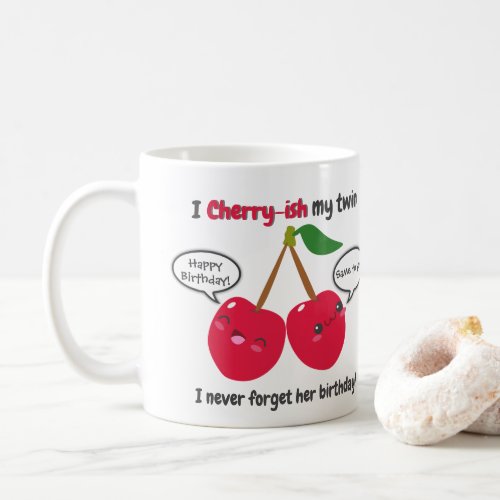 Cute Red Cherry Kawaii Twins Birthday Coffee Mug