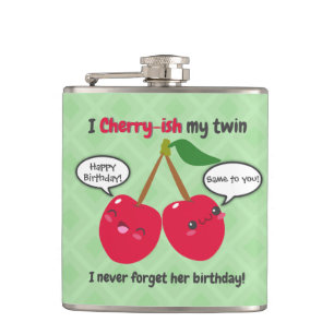 Cute Red Cherry Kawaii Twins Birthday Flask