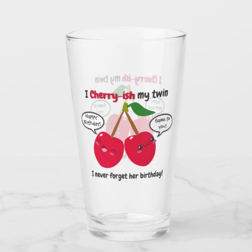 Cute Red Cherry Kawaii Twins Birthday Glass