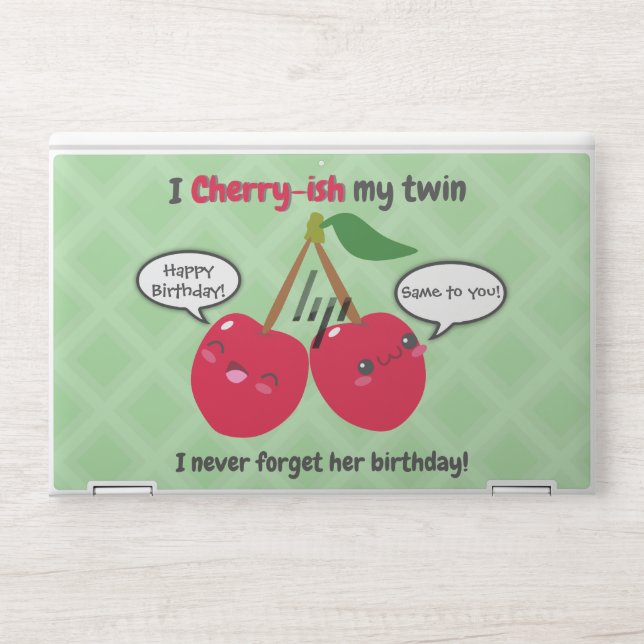 Cute Red Cherry Kawaii Twins Birthday HP Laptop Skin (Front)
