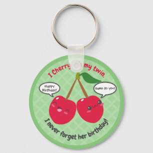 Cute Red Cherry Kawaii Twins Birthday Keychain