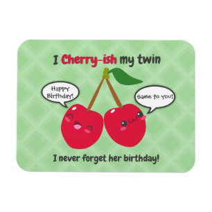 Cute Red Cherry Kawaii Twins Birthday Magnet