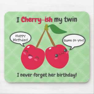 Cute Red Cherry Kawaii Twins Birthday Mouse Pad