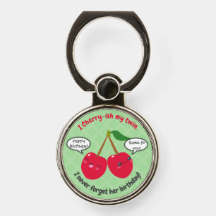 Cute Red Cherry Kawaii Twins Birthday Phone Ring Stand