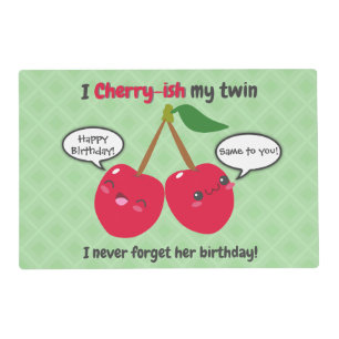 Cute Red Cherry Kawaii Twins Birthday Placemat