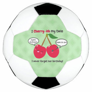 Cute Red Cherry Kawaii Twins Birthday Soccer Ball