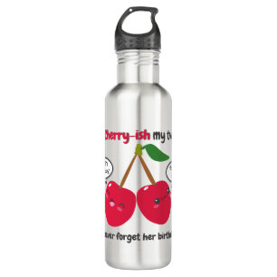 Cute Red Cherry Kawaii Twins Birthday Stainless Steel Water Bottle