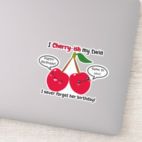 Cute Red Cherry Kawaii Twins Birthday Sticker