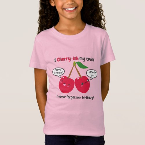 Cute Red Cherry Kawaii Twins Birthday T_Shirt