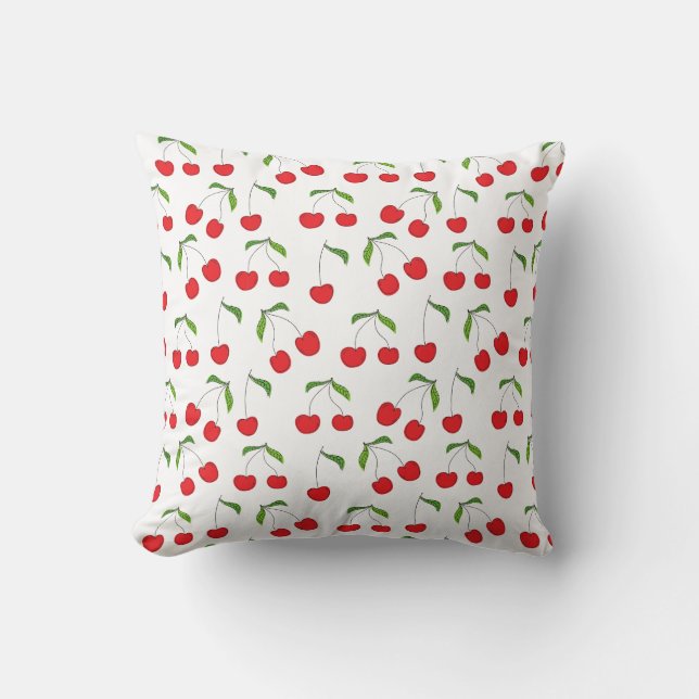 Cute Red Cherry Pattern Aesthetic Throw Pillow (Front)