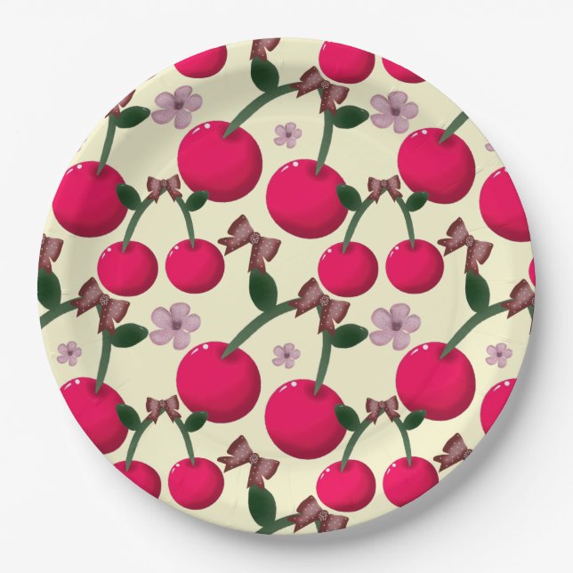 Cute red cherry pattern  paper plates (Front)