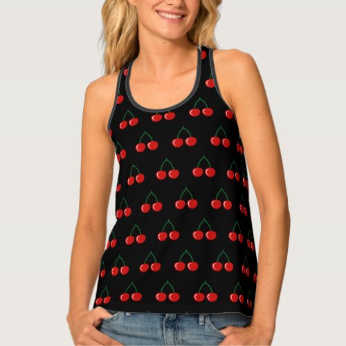 Cute red cherry print racerback tank top for women