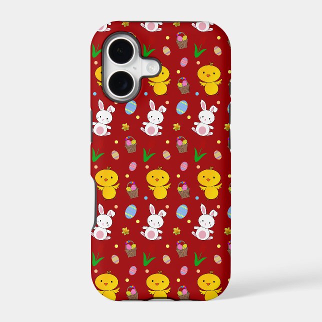 Cute red chick bunny egg basket easter pattern iphone case (Back)
