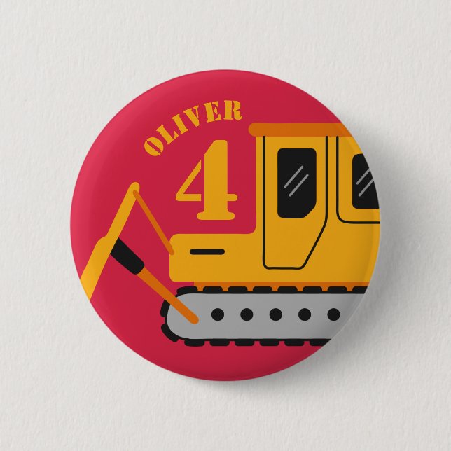 Cute Red Children's Construction Birthday Button (Front)