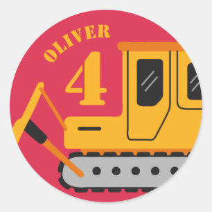 Cute Red Children's Construction Birthday Classic Round Sticker