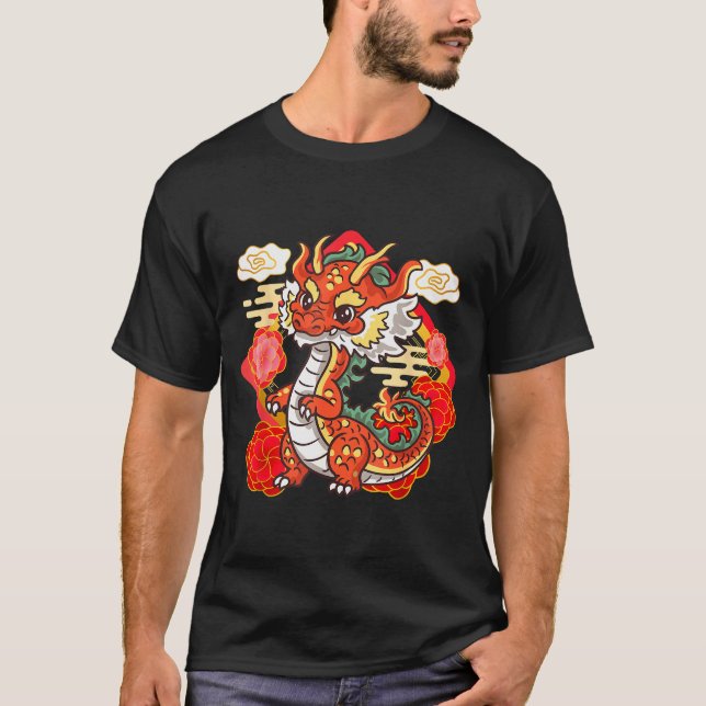 Cute Red Chinese New Year Of The Dragon 2024 Lunar T-Shirt (Front)