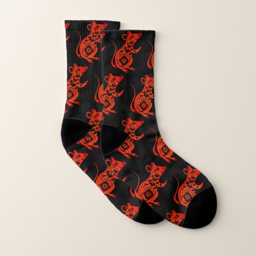 Cute Red Chinese Rat paper_cut New Year Birthday S Socks