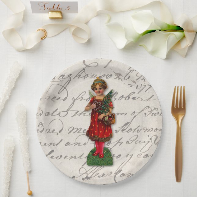 Cute Red Christmas Angel Victorian Religious Paper Plates (Wedding)