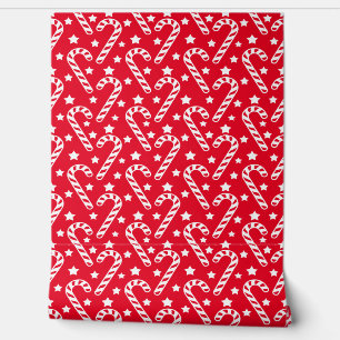 Cute Red Christmas Candy Cane Pattern Wallpaper