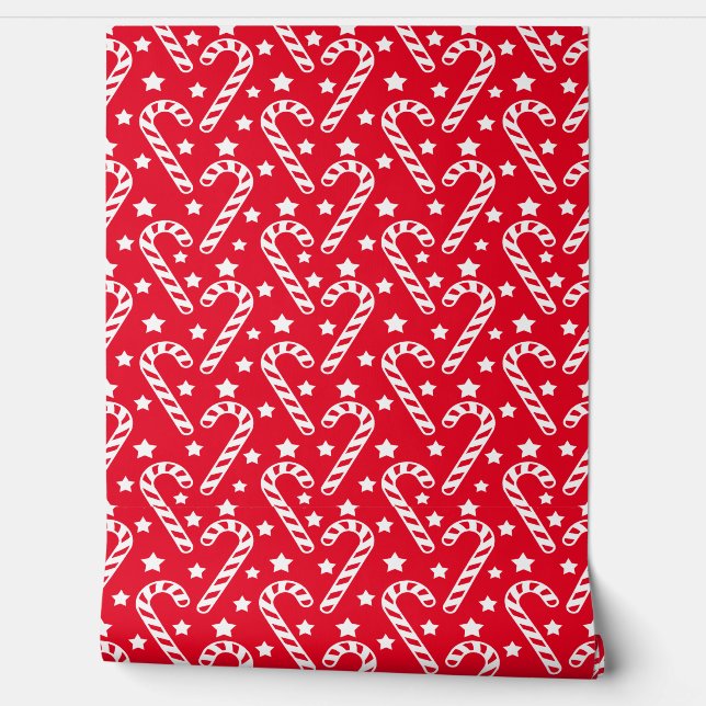 Cute Red Christmas Candy Cane Pattern Wallpaper (Unrolling)